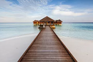 Wooden pier in a tropical island, Maldives