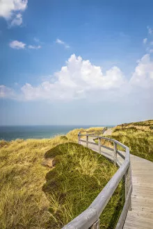 Wooden plank path on the cliff near Wenningstedt, Sylt, Schleswig-Holstein, Germany
