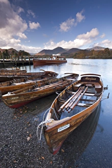 Wooden Rowing Boats on Derwent Water, Keswick, Lake District, Cumbria, England. Autumn