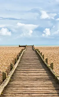 A wooden walkway in Dungeness, one of the largest expanses of shingle in Europe, Kent