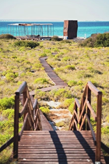 Wooden Structure Prints: Wooden walkway by ocean. Madagascar, Africa. Nosy Ve, Anakao
