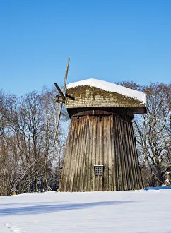Lublin Voivodeship Prints: Wooden Windmill, Lublin Open Air Museum, winter, Lublin Voivodeship, Poland