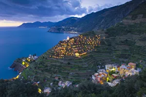 The world biggest presepio on the hills of Manarola, Cinque Terre, ligurian coast, Italy