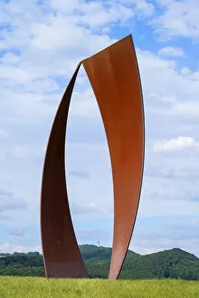 Images Dated 18th June 2020: Wortsegel, steel sculpture for poetry by artist Heinrich Popp near Tholey, Saarland