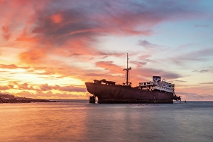 Lanzarote Prints: Wreck of the Telamon at sunrise, near Arrecife, Lanzarote, Canary Islands, Spain