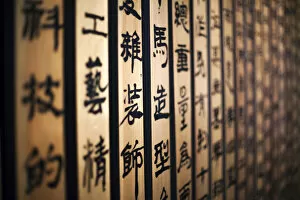 Images Dated 24th June 2014: Xian, Shaanxi, China. Wooden panels with chinese characters