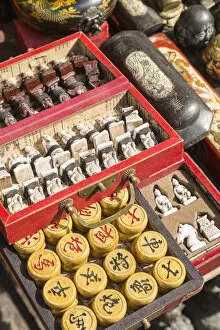 Images Dated 14th November 2014: Xiangqi (chinese chess) and traditional chess sets, Dongtai Road Antiques Market