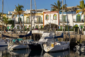 Canary Prints: Yachts moored up at Puerto de Mogan, Gran Canaria, Canary Islands, Spain
