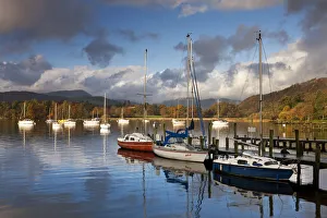 Windermere Prints: Yachts moored on Windermere at Waterhead, Lake District, Cumbria, England. Autumn