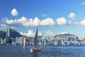 Vessels Prints: Yachts sailing in Victoria Harbour, Hong Kong