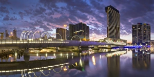 Apartment Blocks Prints: Yarras Edge harbour and Webb Bridge at dawn, Melbourne, Victoria, Australia
