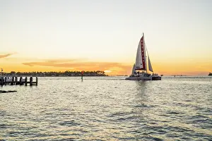 Key West Prints: Yatch sailing by Key West Historic Seaport, Key West, Florida Keys, Florida, USA