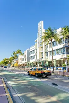 Cabs Prints: Yellow Cab, Ocean Drive, South Beach, Miami, Florida, USA