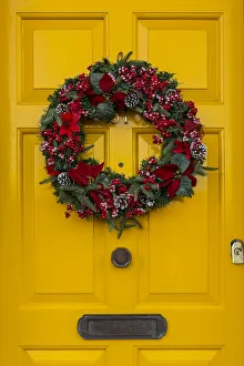 Wreath Prints: Yellow door and Christmas Wreath, Bankside, London, England, UK