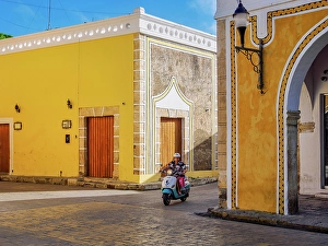 Motorcycle Prints: Yellow street of Izamal, Yucatan State, Mexico