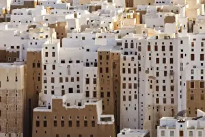 Leaning Prints: Yemen, Hadhramaut, Shibam. The mud-built skyscrapers of Shibam, often referred to