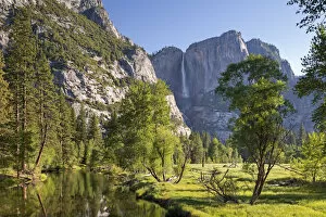 Yosemite Falls and the River Merced in Yosemite Valley, California, USA