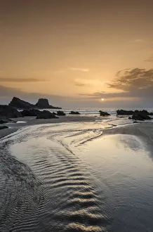 Zambujeira do Mar beach at sunset. Alentejo, Portugal