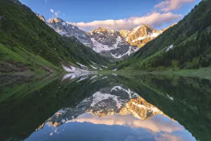 Mirrors Prints: Zappello lake sunrise in Orobie alps, Valtellina, Ambria valley in Lombardy, Italy