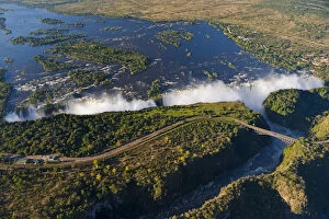 Zimbabwe, Victoria Falls. An aerial view from above the Falls
