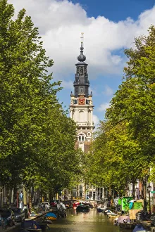 Urban Landscape Prints: Zuiderkerk Belltower reflecting in the canal in Amsterdam, Holland / Netherlands